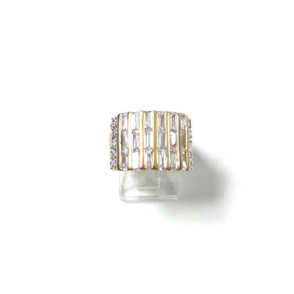 Gold CZ Baguettes Cocktail Dinner Ring 50M… - Picture 2 of 8